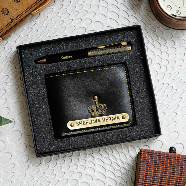Personalised Gift Combo Men's Wallet With Charm - Black - Uncommongifts.in