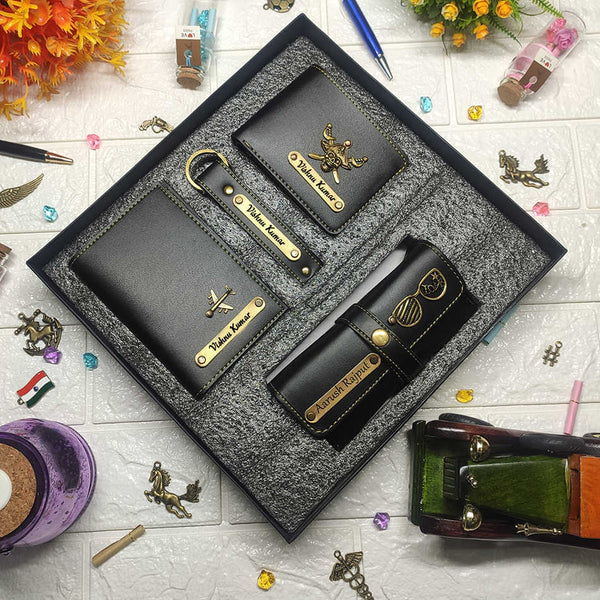 Personalised Gift Combo Men's Wallet With Charm - Black - Uncommongifts.in