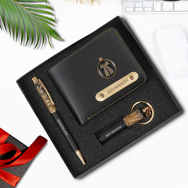 Personalised Gift Combo Men's Wallet With Charm - Black - Uncommongifts.in