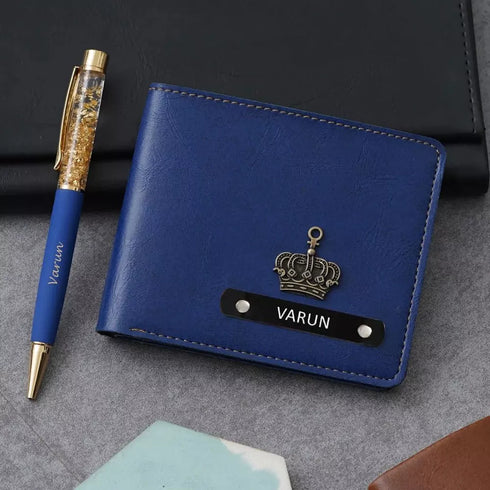 Personalised Gift Combo Men's Wallet With Charm - Blue - Uncommongifts.in