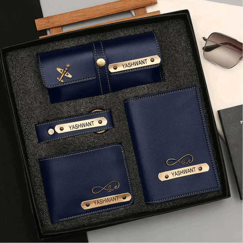 Personalised Gift Combo Men's Wallet With Charm - Blue - Uncommongifts.in
