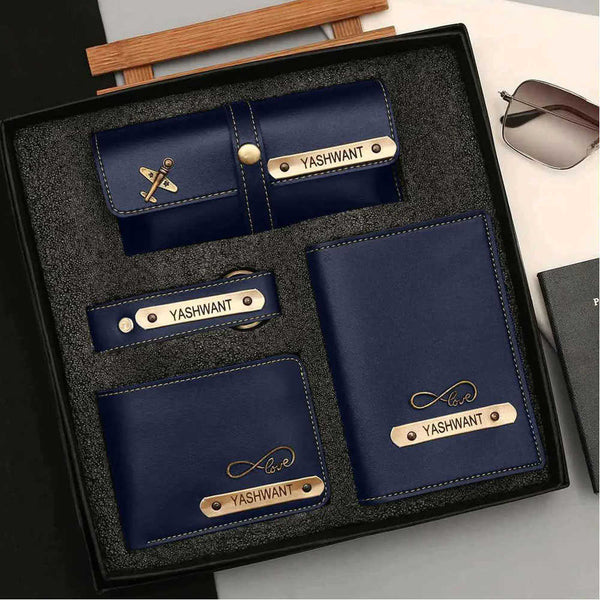 Personalised Gift Combo Men's Wallet With Charm - Blue - Uncommongifts.in