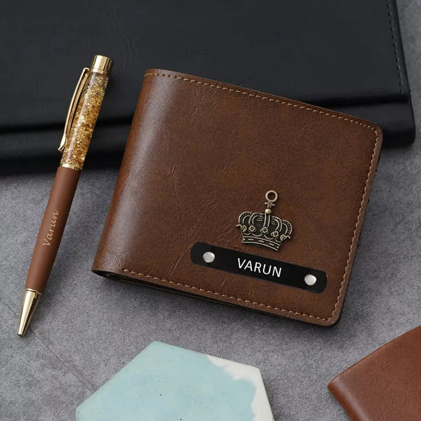 Personalised Gift Combo Men's Wallet With Charm - Brown - Uncommongifts.in