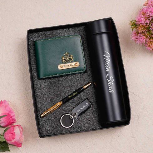 Personalised Gift Combo Men's Wallet With Charm - Dark Blue - Uncommongifts.in