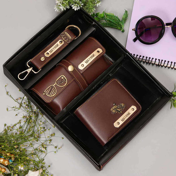 Personalised Gift Combo Men's Wallet With Charm - Dark Brown - Uncommongifts.in