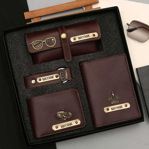 Personalised Gift Combo Men's Wallet With Charm - Dark Brown - Uncommongifts.in