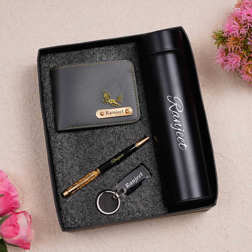 Personalised Gift Combo Men's Wallet With Charm - Grey - Uncommongifts.in