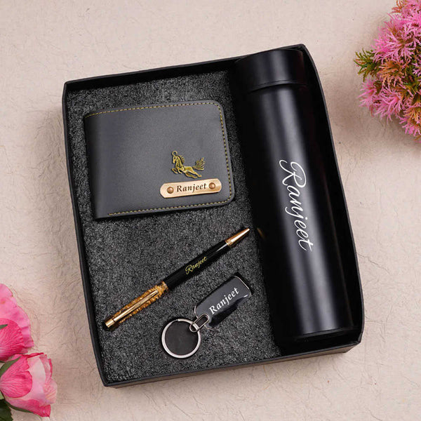 Personalised Gift Combo Men's Wallet With Charm - Grey - Uncommongifts.in