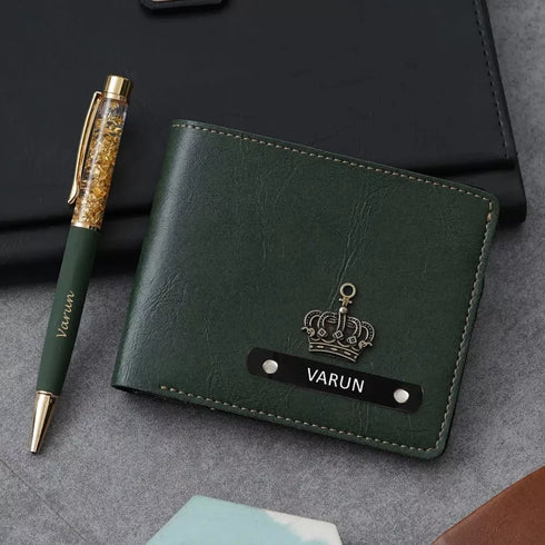 Personalised Gift Combo Men's Wallet With Charm - Olive - Uncommongifts.in