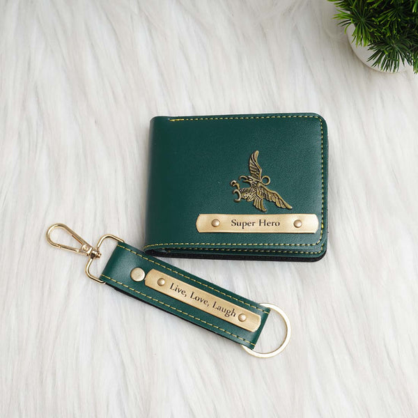 Personalised Gift Combo Men's Wallet With Charm - Olive - Uncommongifts.in