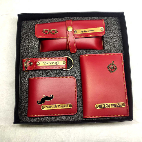 Personalised Gift Combo Men's Wallet With Charm - Red - Uncommongifts.in