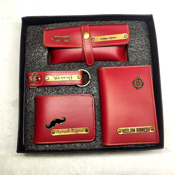 Personalised Gift Combo Men's Wallet With Charm - Red - Uncommongifts.in