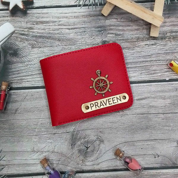Personalised Men's Wallet With Charm - Red - Uncommongifts.in
