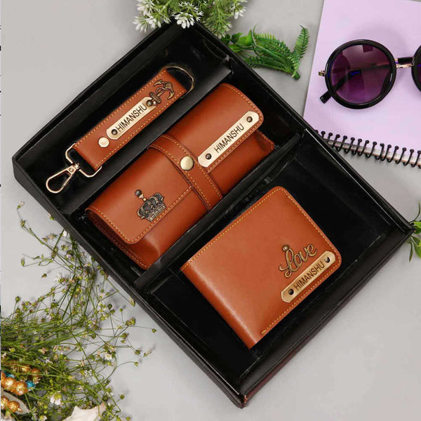 Personalised Gift Combo Men's Wallet With Charm - Tan - Uncommongifts.in
