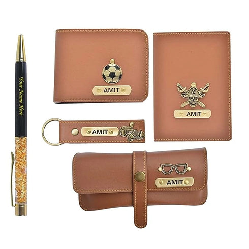 Personalised Gift Combo With Charm - Tan - Uncommongifts.in