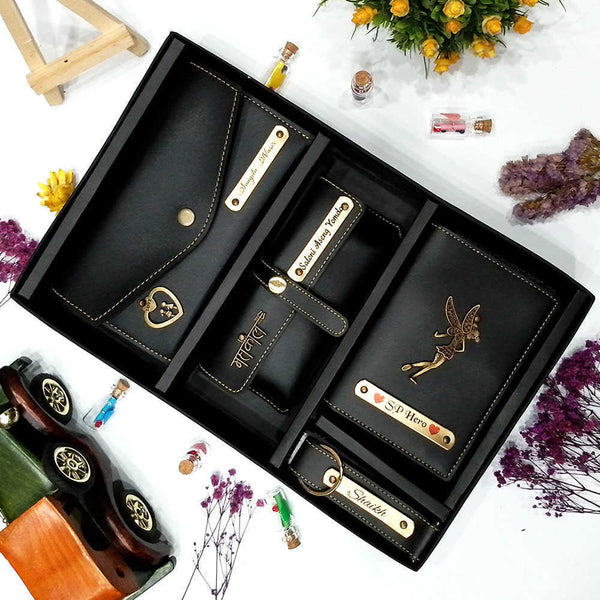 Personalised Gift Combo Women's Wallet With Charm - Black - Uncommongifts.in
