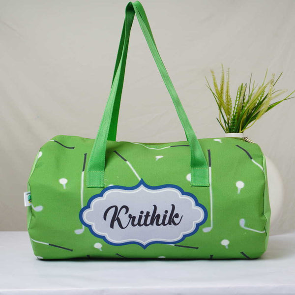 Personalised Green Printed Kids Duffle Bag