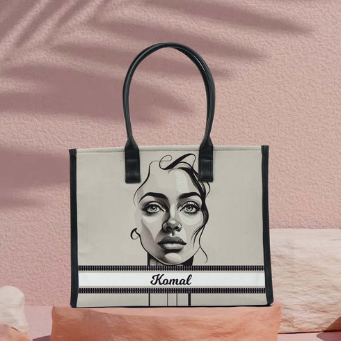 Personalised Grey Girl Printed Box Tote Bag - Uncommongifts.in