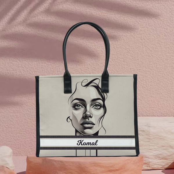 Personalised Grey Girl Printed Box Tote Bag - Uncommongifts.in