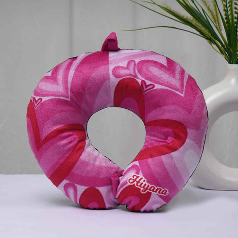 Personalised Heart Printed Kids Neck Pillow - Uncommongifts.in