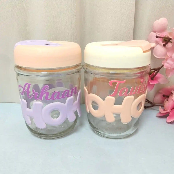 Personalised Hoho Printed Glass Tumbler with Lid and Straw - 450ml