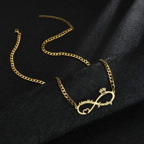 Personalised Infinity Heart & Crown Name Pendant - Uncommongifts.in