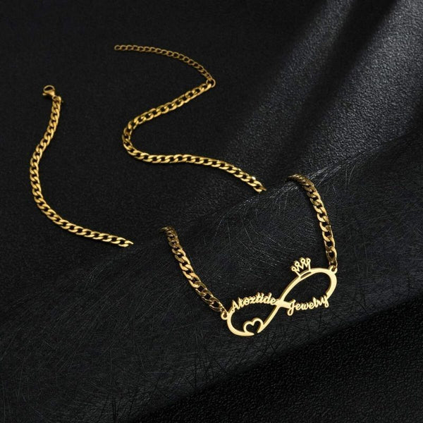 Personalised Infinity Heart & Crown Name Pendant - Uncommongifts.in