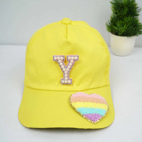 Personalised Kids Caps With Patch and Initial Letter - Light Yellow