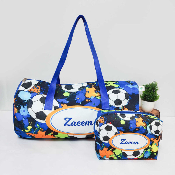 Personalised Kids Football Large Duffle Bag & Box Pouch Combo Gift Set