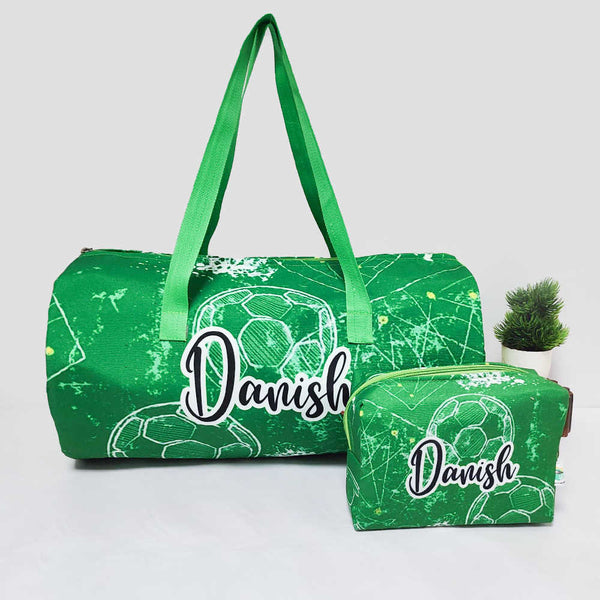 Personalised Kids Football Large Duffle Bag & Box Pouch Combo Gift Set