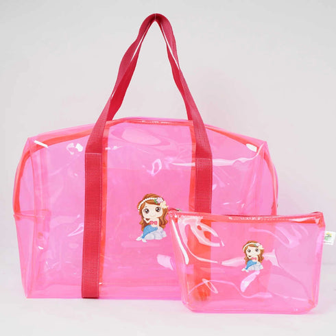 Personalised Kids Jelly Duffle Bag & Pouch Combo - Pink