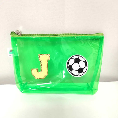 Personalised Kids Jelly Travel Pouch with Patch and Initial Letter - Green