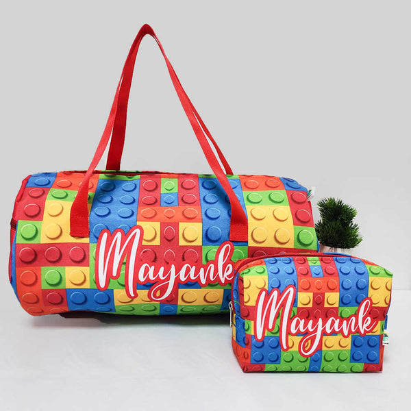 Personalised Kids Multicolor Large Duffle Bag & Box Pouch Combo Gift Set