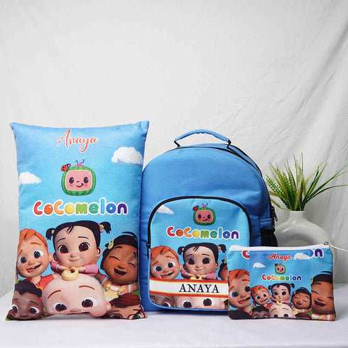 Personalised Cartoons Printed Kids Bag Pack Combo Gift Set