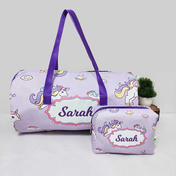 Personalised Kids Unicorn Large Duffle Bag & Box Pouch Combo Gift Set