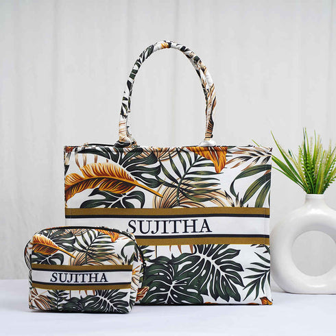 Personalised Leaf's Printed Box Bag Combo Gift Set