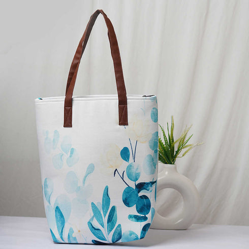 Personalised Leaf's Printed Structured Tote Bag