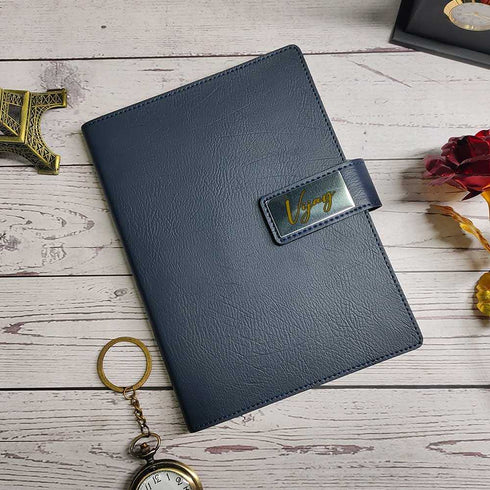 Personalised Leather Diary -Blue - Uncommongifts.in
