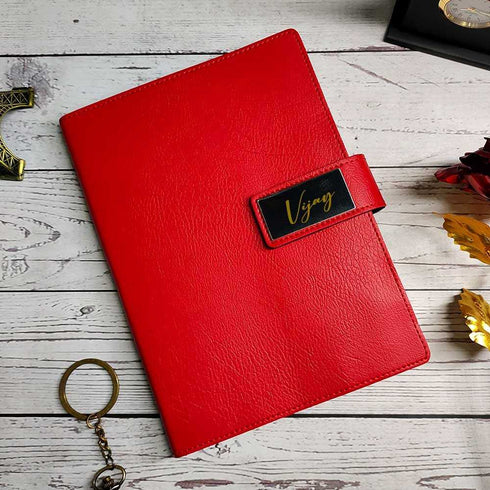 Personalised Leather Diary -Red - Uncommongifts.in