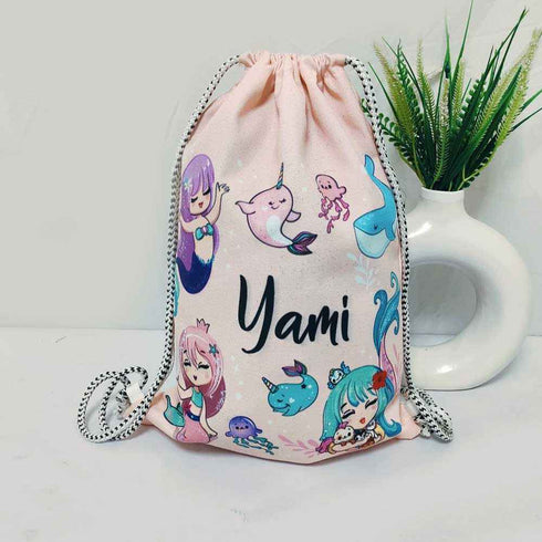 Personalised Littles Mermaids Printed Kids Drawstring Bag