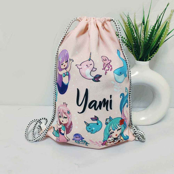 Personalised Littles Mermaids Printed Kids Drawstring Bag
