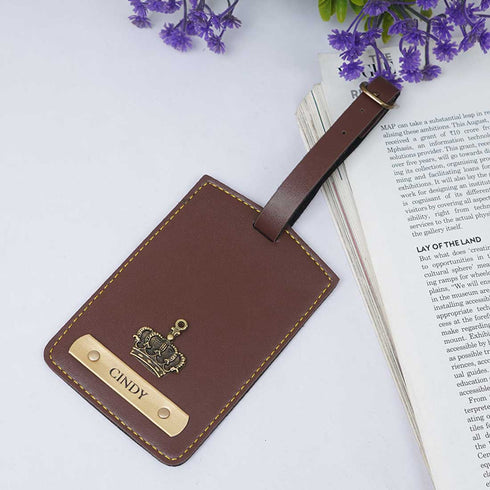 Personalised Luggage Tag With Charms - Brown - Uncommongifts.in