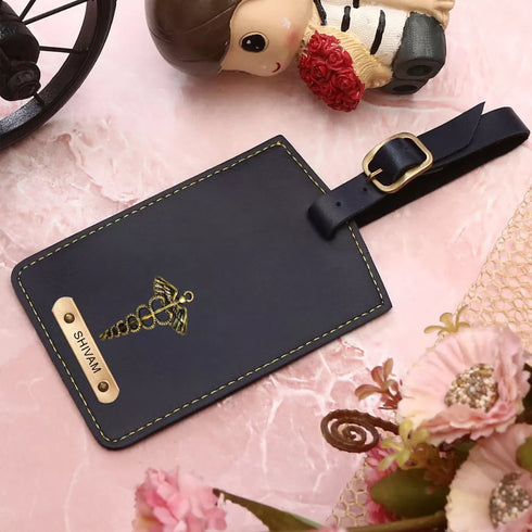 Personalised Luggage Tag With Charms - Navy Blue - Uncommongifts.in