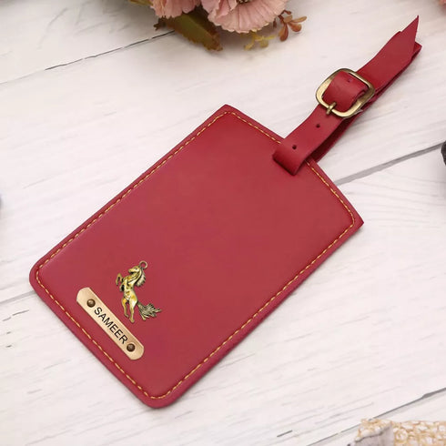 Personalised Luggage Tag With Charms - Pink - Uncommongifts.in