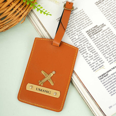 Personalised Luggage Tag With Charms - Tan - Uncommongifts.in