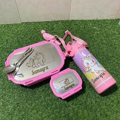 Personalized Lunch Box with Bottle Combo for Kids - Pink