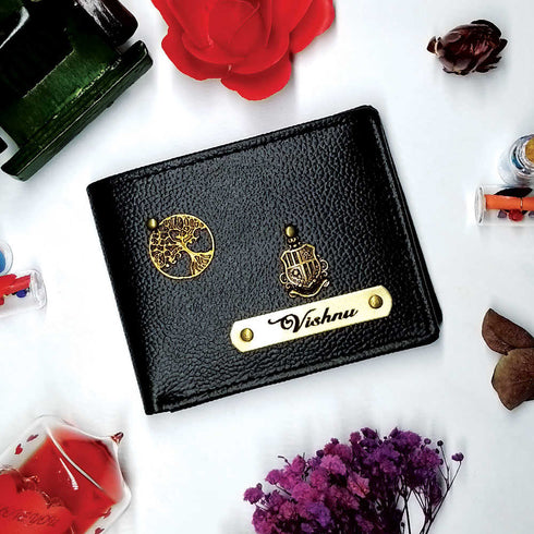 Personalised Men's Leather Wallet With Charm - Black - Uncommongifts.in