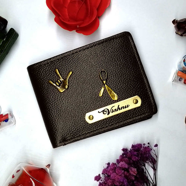 Personalised Men's Leather Wallet With Charm - Dark Brown - Uncommongifts.in