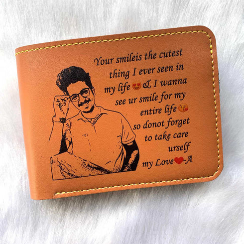 Personalised Men's Photo Wallet - Tan - Uncommongifts.in