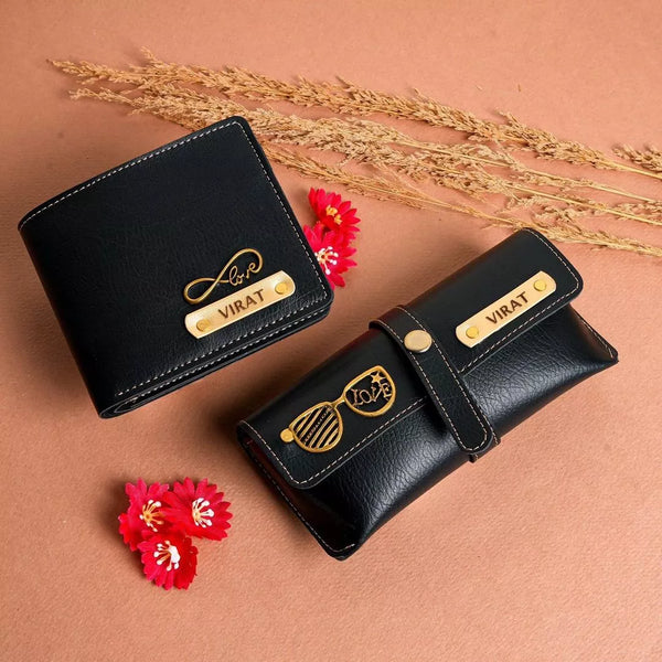 Personalised Men's Wallet Combo With Charm - Black - Uncommongifts.in
